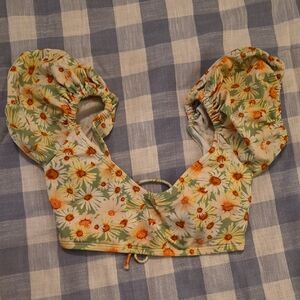 Wild Fable Floral Puff Sleeve Swim Top